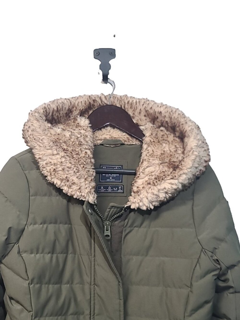 Abercrombie & Fitch women's down puffer parka M Deep Olive Green GUC - Picture 2 of 7